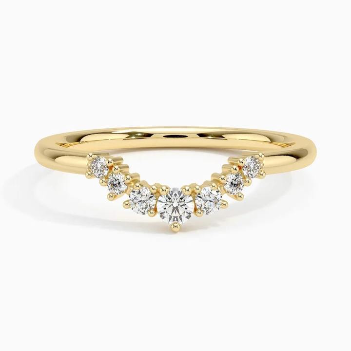 Chevron Diamond Ring, V Shaped Wedding Band, Curved Diamond Ring