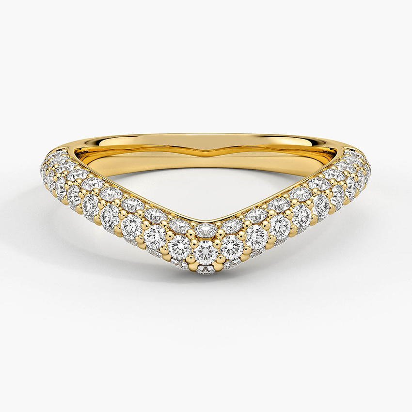 V Shape Diamond Wedding Band, Chevron Diamond Ring, Curved Stacking Ring
