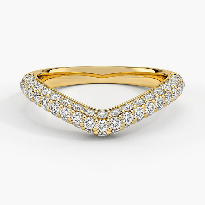 V Shape Diamond Wedding Band, Chevron Diamond Ring, Curved Stacking Ring