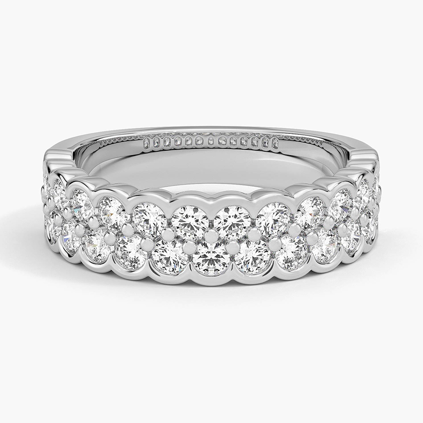 Scalloped Diamond Eternity Band, Round Brilliant Cut Wedding Ring, Solid Gold Anniversary Band