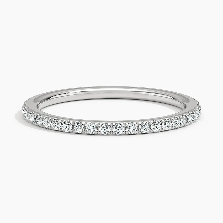 Minimalist Diamond Half Eternity Ring, Thin Pave Wedding Band, Stackable Gold Ring