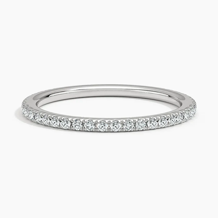 Minimalist Diamond Half Eternity Ring, Thin Pave Wedding Band, Stackable Gold Ring