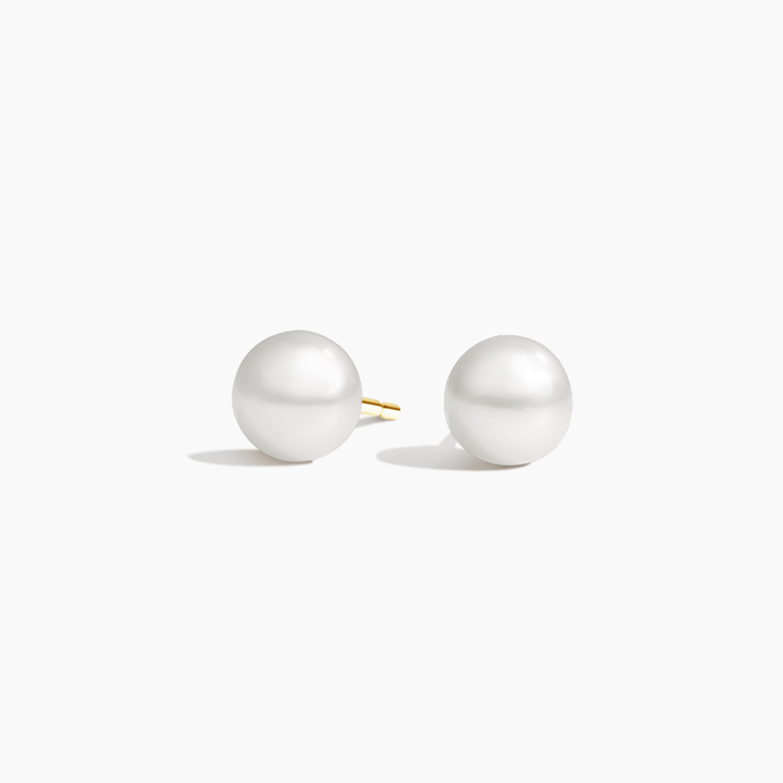 Classic Round Pearl Stud Earrings, Minimalist Gold & Rose Gold Pearl Earrings