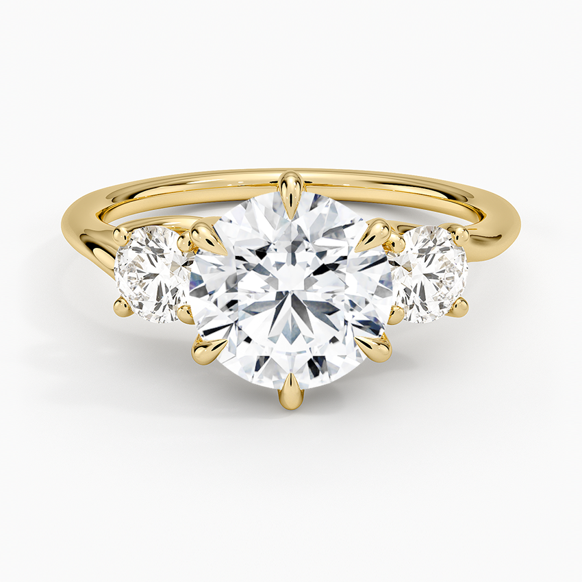 Three Stone Round Cut Diamond Engagement Ring, Solid Gold, Classic Trilogy Ring for Women