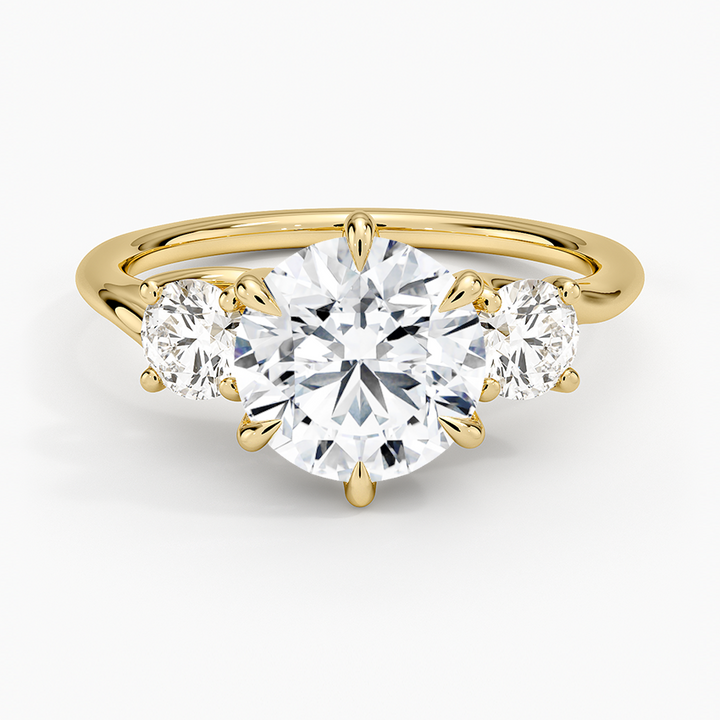 Three Stone Round Cut Diamond Engagement Ring, Solid Gold, Classic Trilogy Ring for Women
