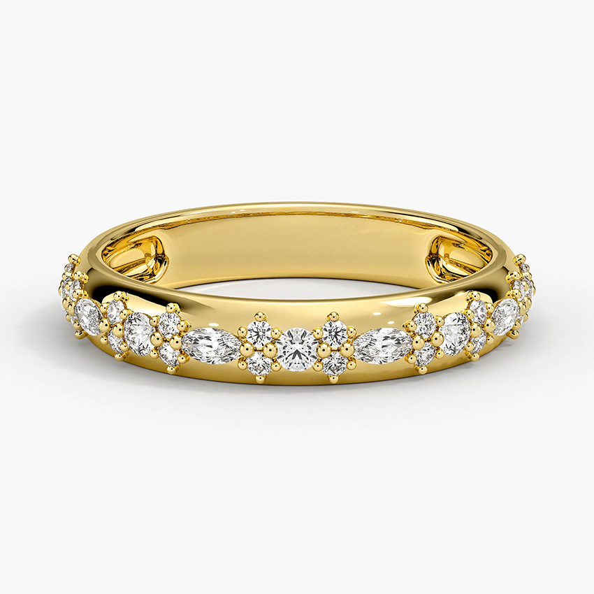 Marquise & Round Diamond Wedding Band, Curved Diamond Ring, Half Eternity Band