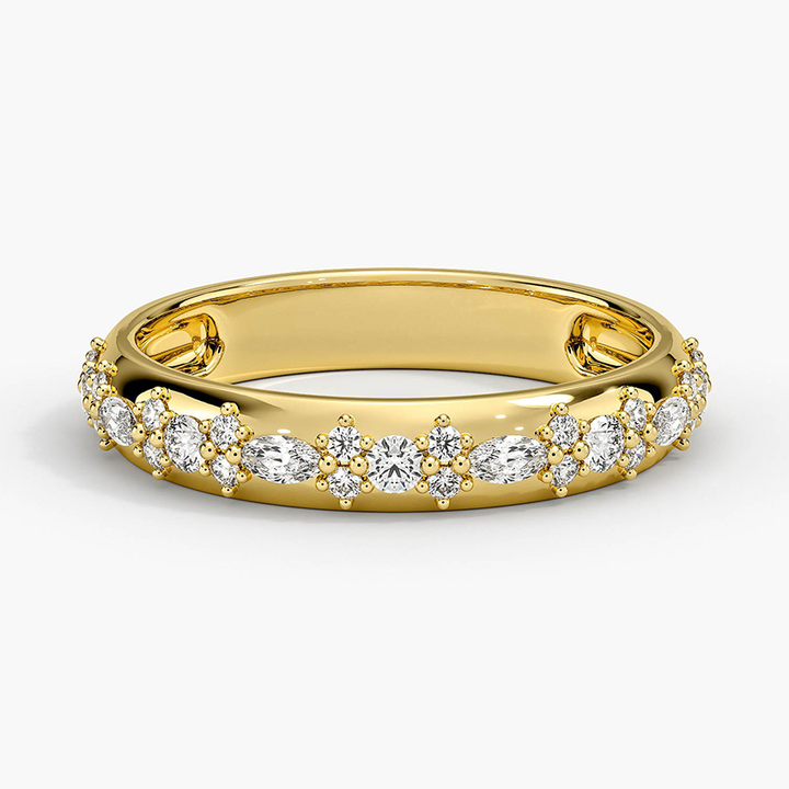 Marquise & Round Diamond Wedding Band, Curved Diamond Ring, Half Eternity Band