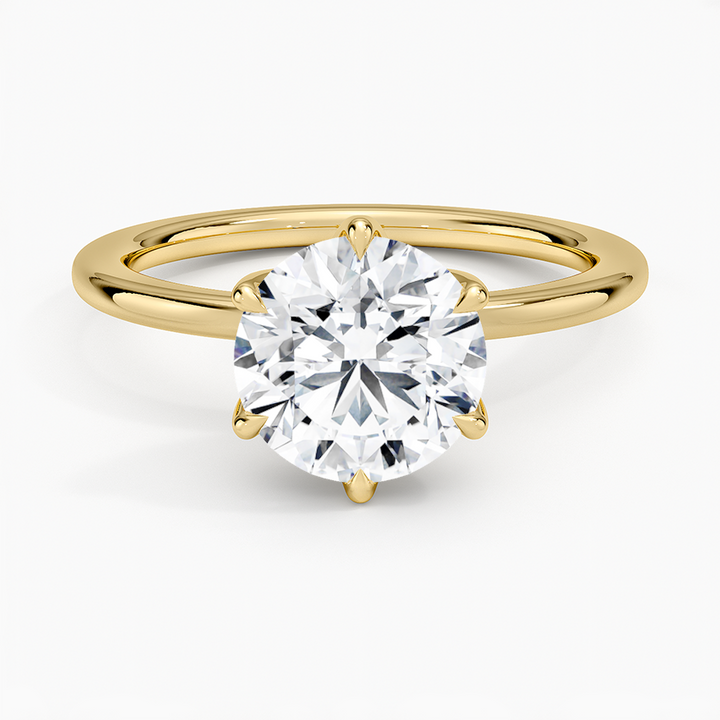 Round Cut Solitaire Diamond Engagement Ring, 6 Prong Classic Ring, Minimalist Bridal Ring
