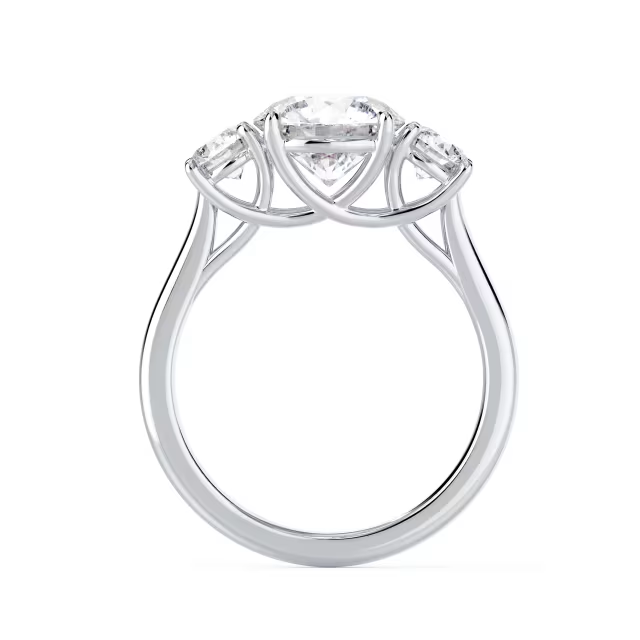 Round Cut Three Stone Diamond Engagement Ring | Classic Trilogy Ring in White Gold