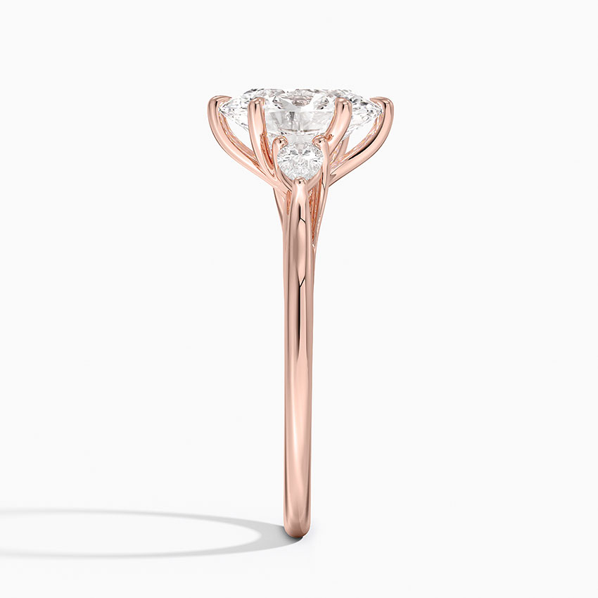 Oval Cut Diamond Engagement Ring with Marquise Side Stones, Three Stone Bridal Ring