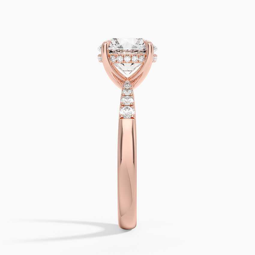Round Cut Diamond Engagement Ring, 6 Prong Solitaire Ring with Pavé Band, Minimalist Bridal Ring