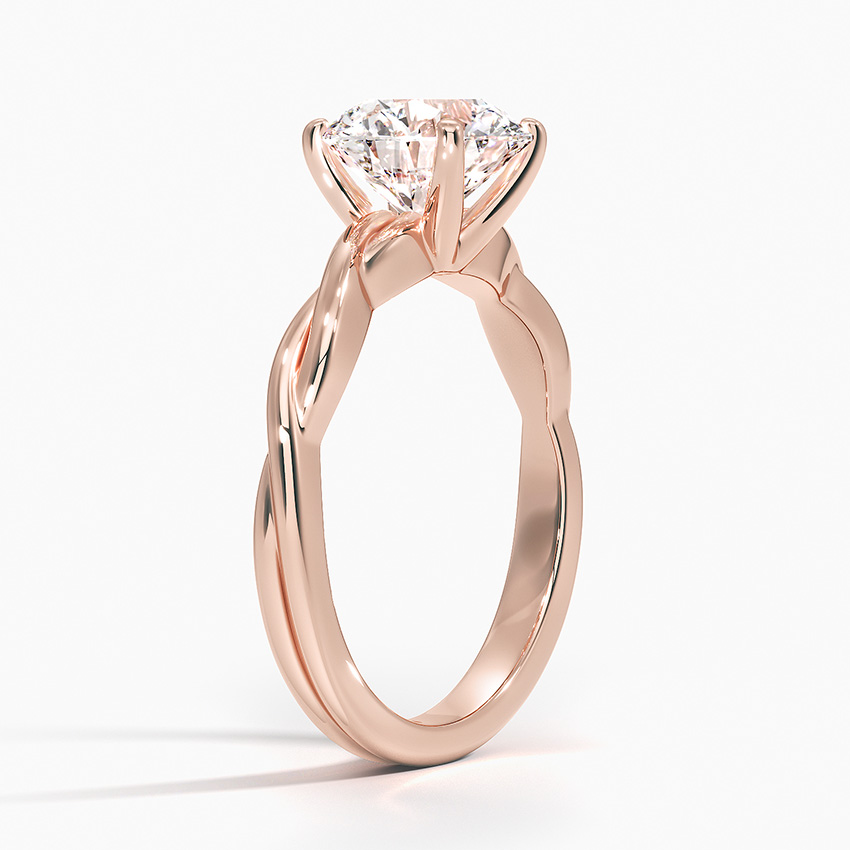 Twisted Band Round Cut Moissanite Engagement Ring, Solitaire Diamond Ring, Unique Infinity Shank Ring