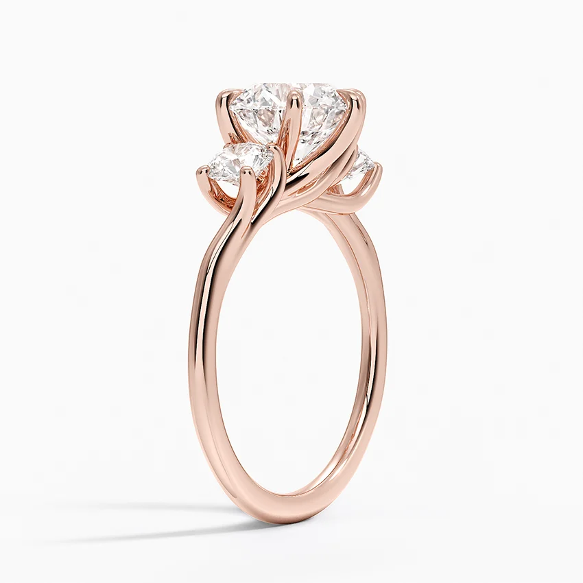Three Stone Round Cut Diamond Engagement Ring, Solid Gold, Classic Trilogy Ring for Women