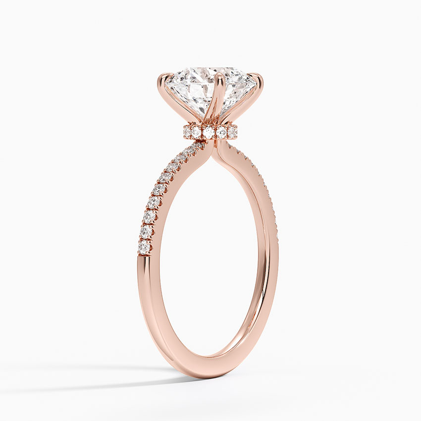 Round Cut Solitaire Diamond Engagement Ring with Pavé Band, Promise Ring, Minimalist Bridal Ring