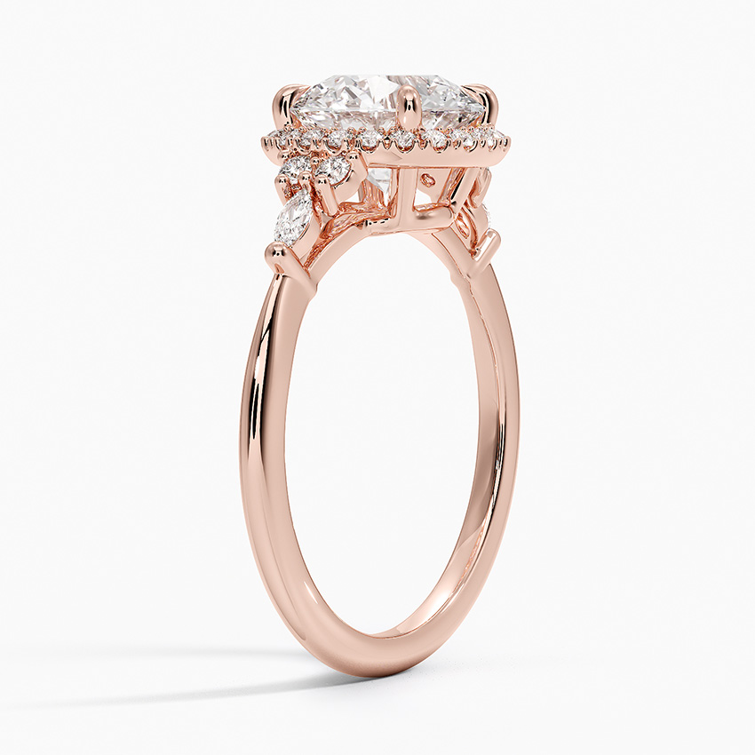 Round Cut Halo Engagement Ring, Diamond Cluster Side Stone Ring, Vintage Inspired Bridal Ring