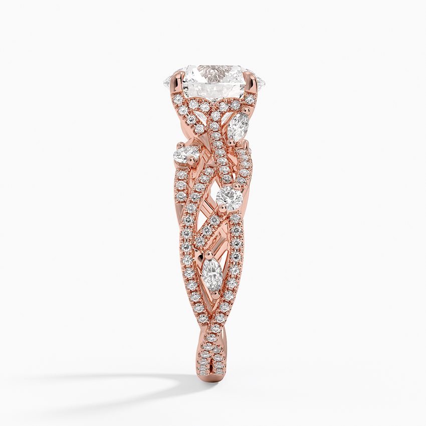 Vintage Inspired Round Cut Moissanite Engagement Ring, Twisted Vine Diamond Band, Floral Split Shank Ring