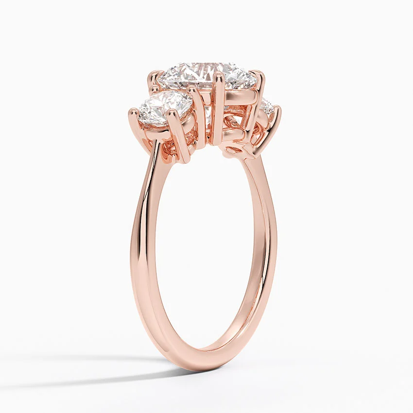 Three Stone Round Diamond Engagement Ring, Classic Trilogy Ring, Bridal Promise Ring