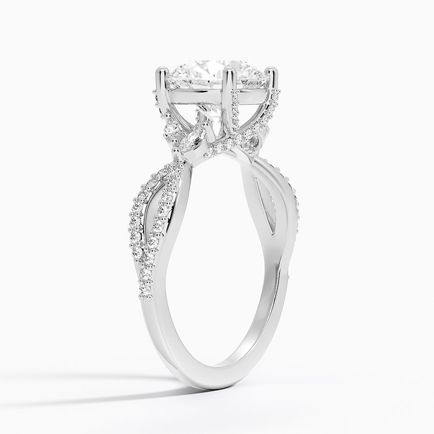 Twisted Band Round Diamond Engagement Ring, Pavé Diamond Twist Ring, Unique Bridal Ring