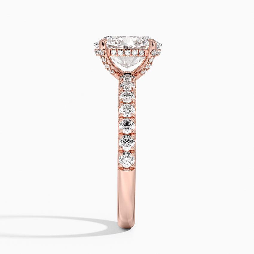 Oval Cut Moissanite Engagement Ring, Hidden Halo Diamond Ring, Pave Band Bridal Ring