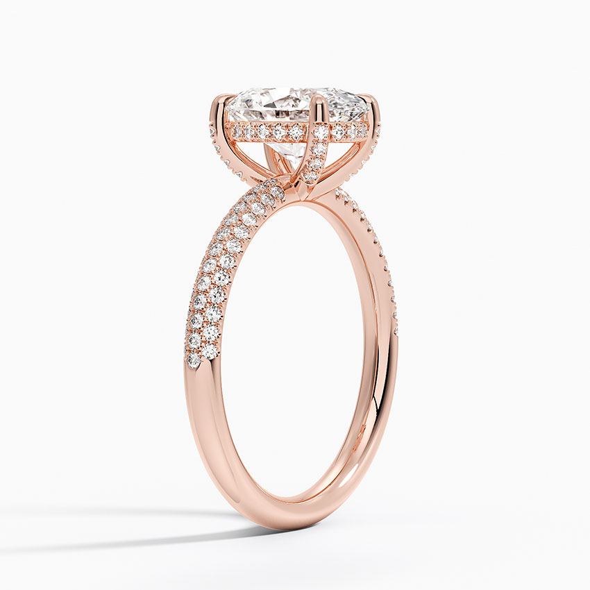 Oval Cut Diamond Engagement Ring, Hidden Halo Pavé Band Ring, Bridal Promise Ring