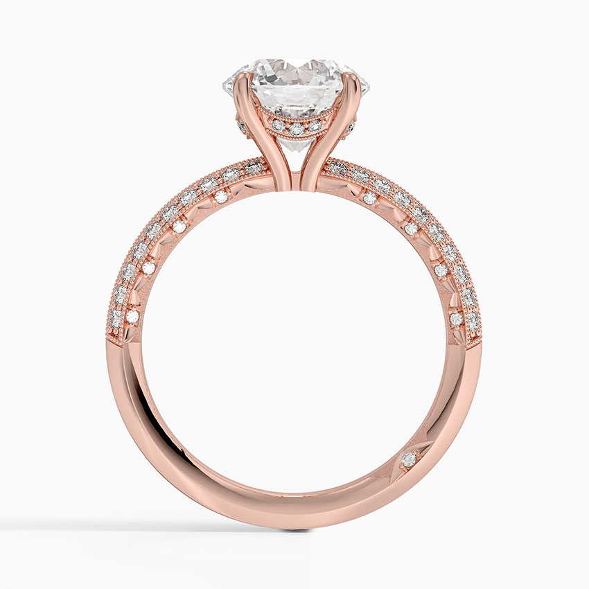 Round Cut Diamond Engagement Ring, Double Row Pave Band Ring, Promise Ring
