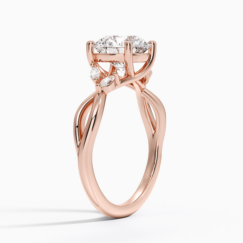 Round Cut Moissanite Engagement Ring, Infinity Twist Band Ring, Marquise Side Stone Ring, Solid Gold Promise Ring for Women