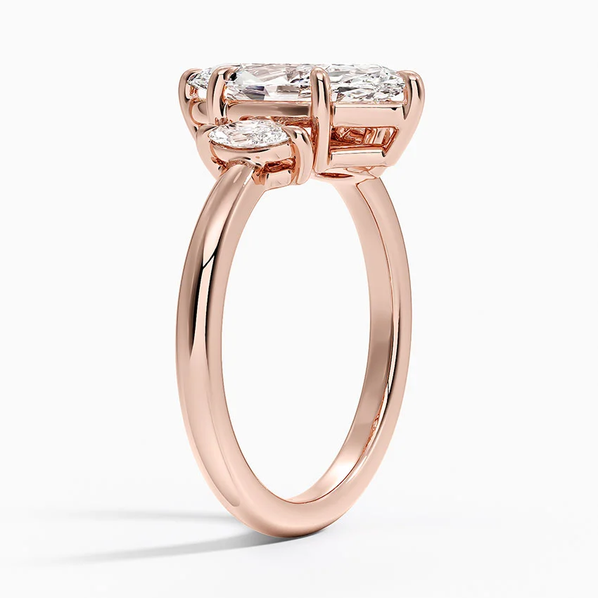 Marquise Cut Diamond Engagement Ring, 3 Stone Diamond Ring, Oval Side Diamonds Ring