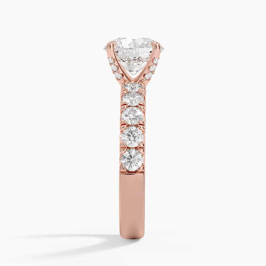 Round Cut Moissanite Engagement Ring, Diamond Pave Band Ring, Hidden Halo Style Bridal Ring