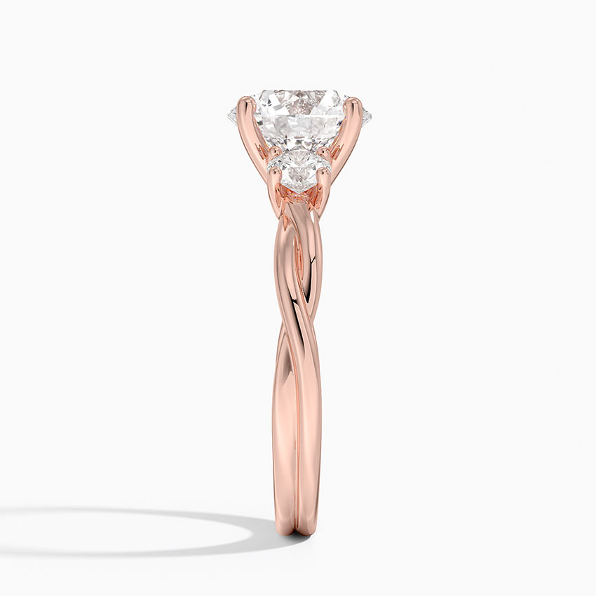 Twisted Three Stone Diamond Engagement Ring, Round Cut Center Diamond Ring, Unique Bridal Ring
