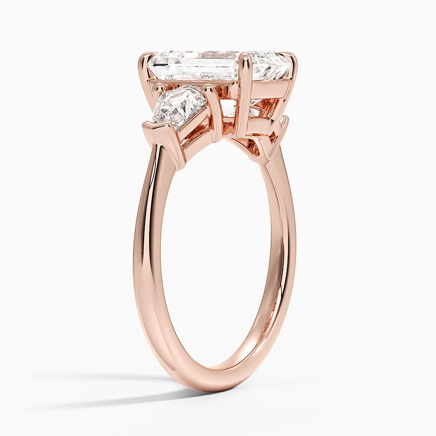 Emerald Cut Diamond Three Stone Engagement Ring, Trapezoid Side Stones, Minimalist Luxury Bridal Ring