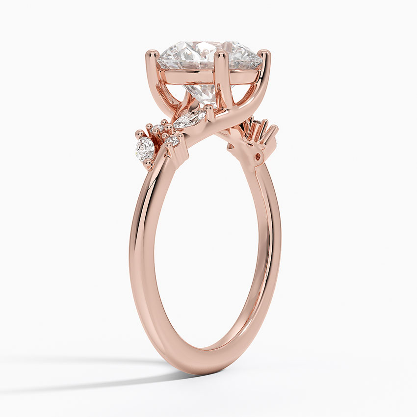 Round Cut Moissanite Engagement Ring, Leaf Vine Diamond Ring, Nature Inspired Bridal Ring