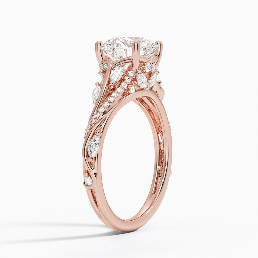 Vintage Leaf Moissanite Engagement Ring, Round Cut Solitaire Diamond Ring, Nature Inspired Bridal Ring