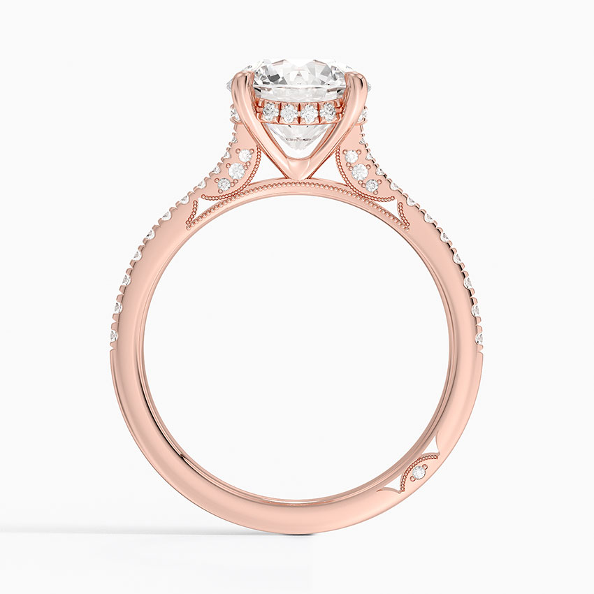 Round Cut Solitaire Diamond Engagement Ring with Pavé Band, Promise Ring, Minimalist Bridal Jewelry