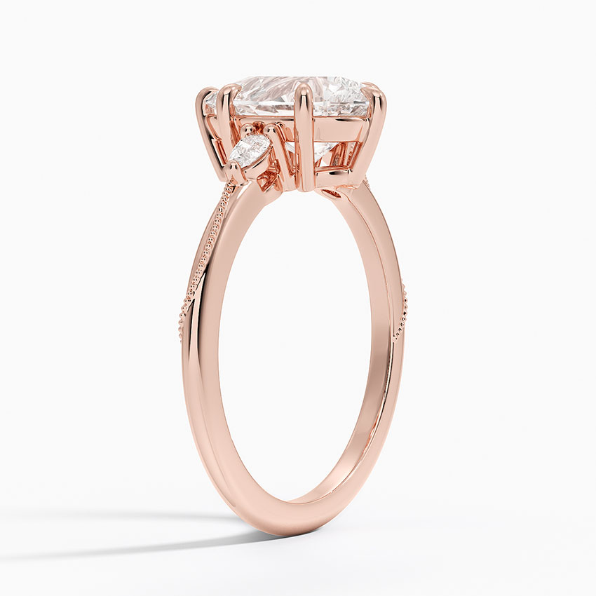 Pear Cut Diamond Engagement Ring with Side Stones, Minimalist Solitaire Ring, Milgrain Band