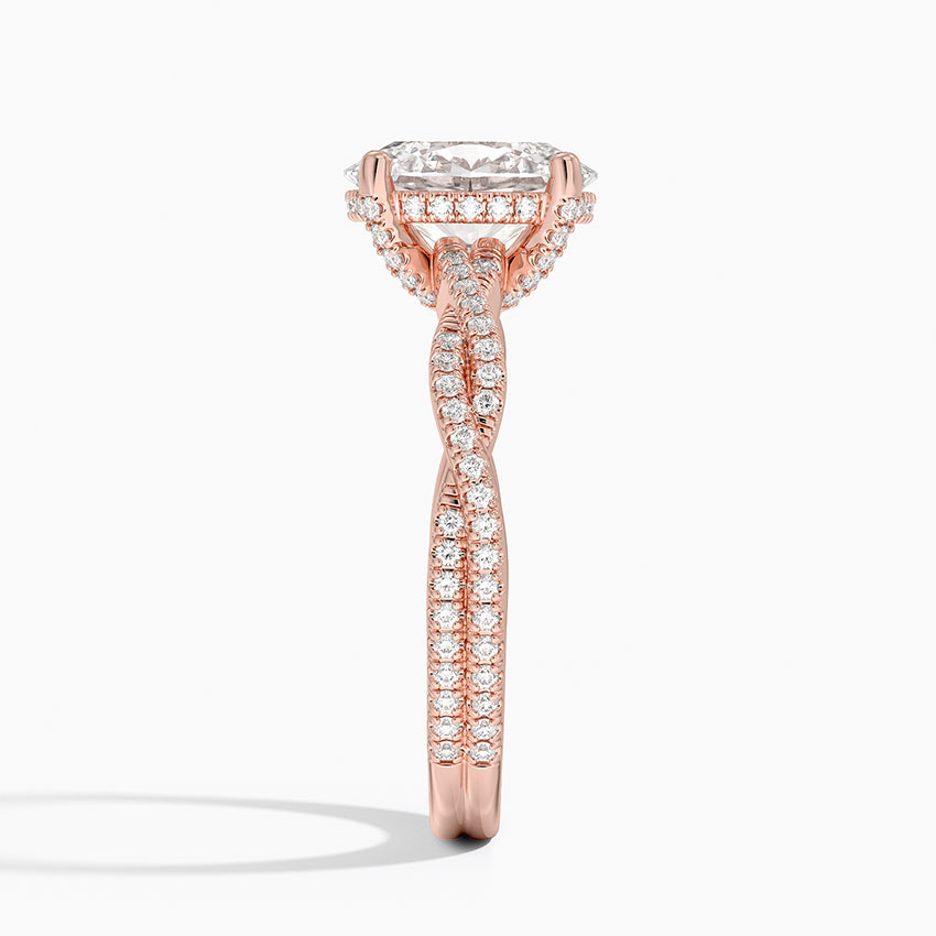Oval Cut Diamond Engagement Ring, Twisted Pavé Band Ring, Solitaire Oval Ring