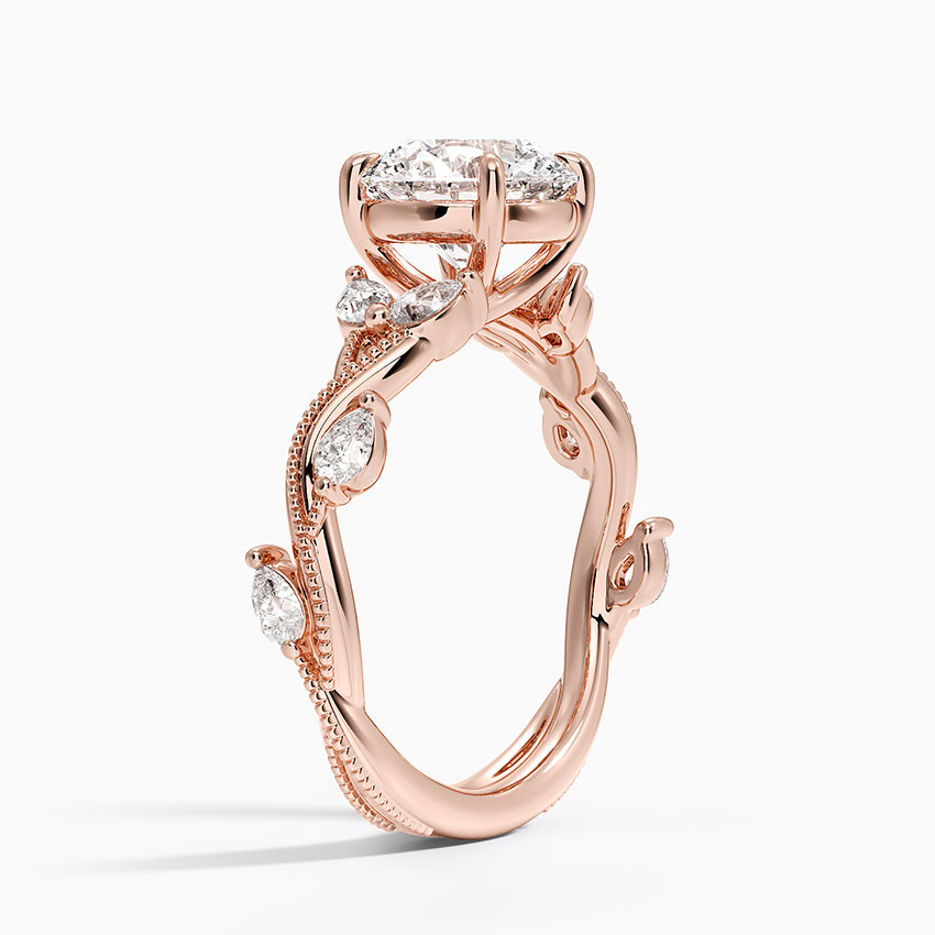 Round Cut Moissanite Engagement Ring, Twisted Pavé Diamond Band, Vintage Inspired Bridal Ring