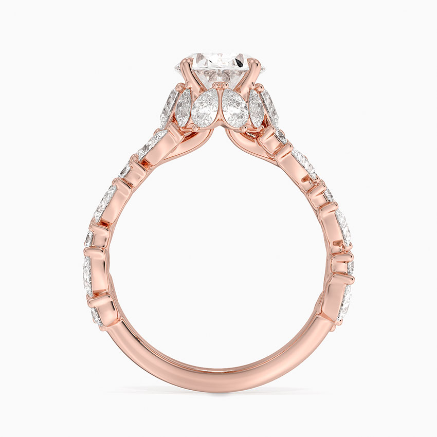Oval Cut Diamond Engagement Ring, Cluster Side Stone Ring, Pave Band Oval Solitaire Ring