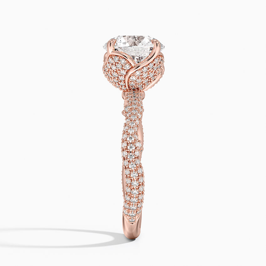 Twisted Pavé Diamond Engagement Ring, Round Cut Solitaire