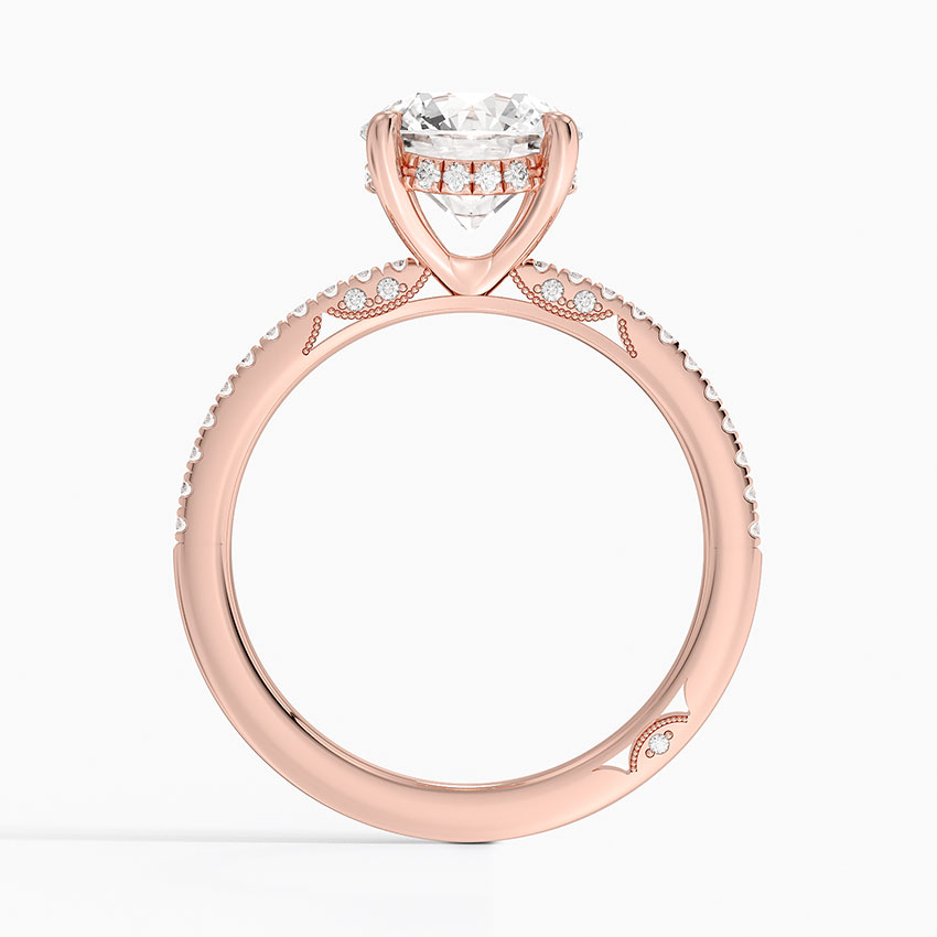 Round Brilliant Cut Diamond Engagement Ring, Solitaire with Pavé Band, Promise Ring for Her
