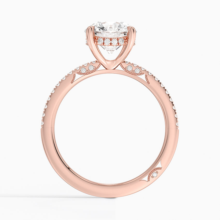 Round Brilliant Cut Diamond Engagement Ring, Solitaire with Pavé Band, Promise Ring for Her