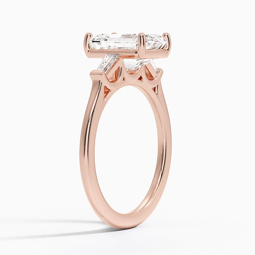 Emerald Cut Diamond Engagement Ring with Tapered Baguette Side Stones, Minimalist Three Stone Ring, Bridal Jewelry