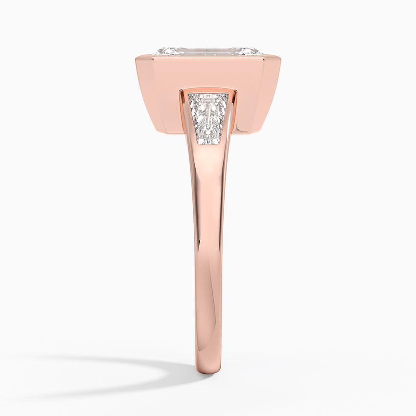 Emerald Cut Diamond Engagement Ring, Bezel Set Solitaire Ring, Tapered Side Stone Ring