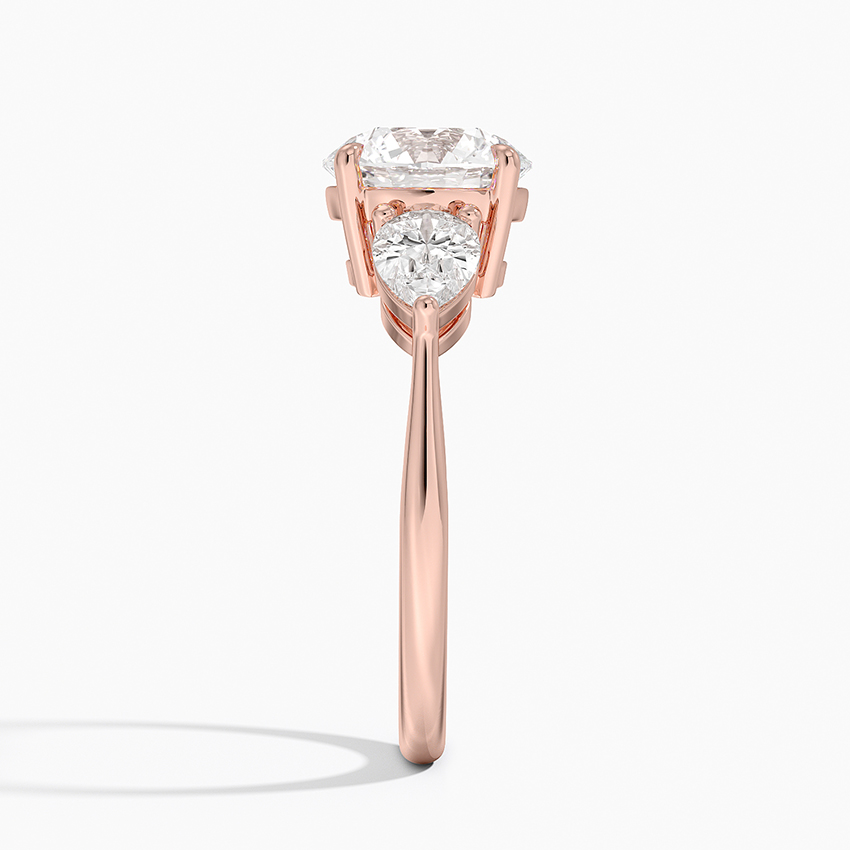 Round Cut Three Stone Diamond Engagement Ring, Marquise Side Stones Ring, Minimalist Bridal Ring