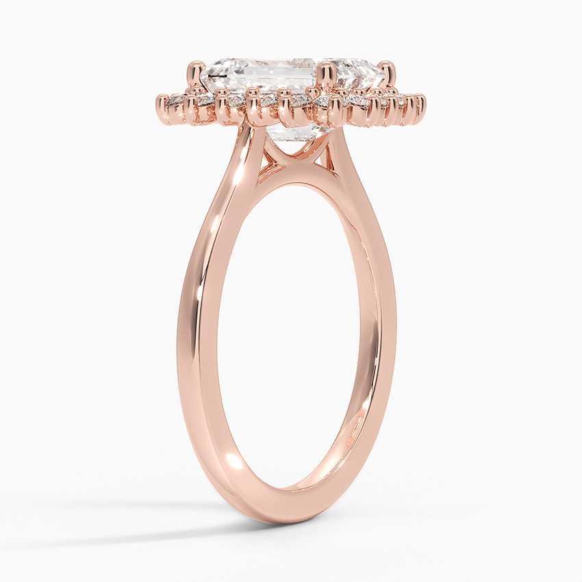 Emerald Cut Moissanite Halo Engagement Ring, Vintage Inspired Diamond Halo Ring, Solid Gold Promise Ring for Women