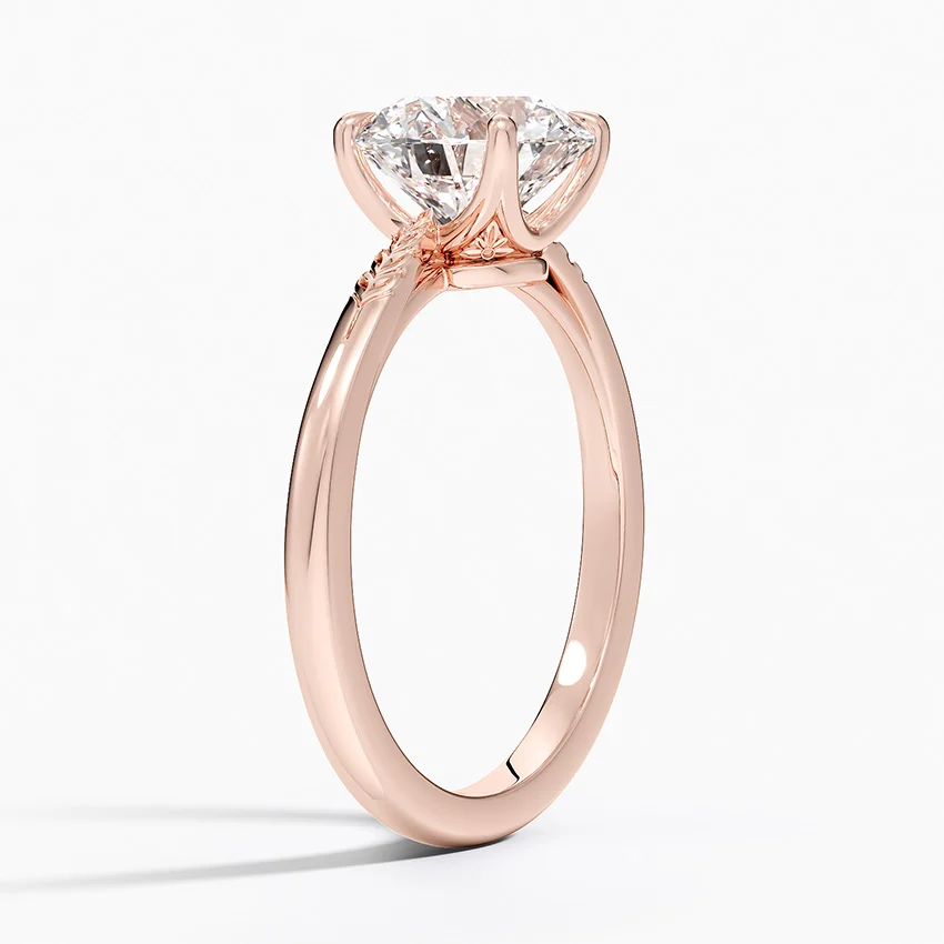 Nature-Inspired Leaf Detail Round Solitaire Diamond Engagement Ring
