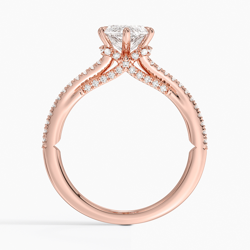 Marquise Cut Moissanite Engagement Ring, Split Shank Pave Diamond Ring, Unique Solitaire Promise Ring