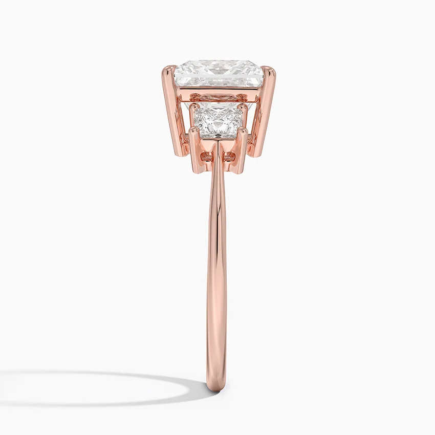 Princess Cut Diamond Three Stone Engagement Ring, 3 Stone Bridal Ring, Classic Trapezoid Side Stones Ring