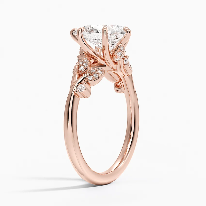 Pear Cut Diamond Leaf Engagement Ring, Nature Inspired Bridal Ring, Vine Style Diamond Ring
