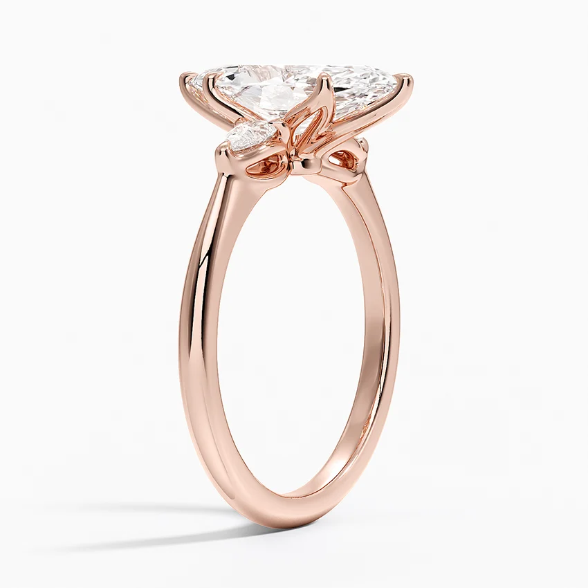Marquise Cut Diamond Engagement Ring, 3 Stone Marquise Ring, Solid Gold Ring