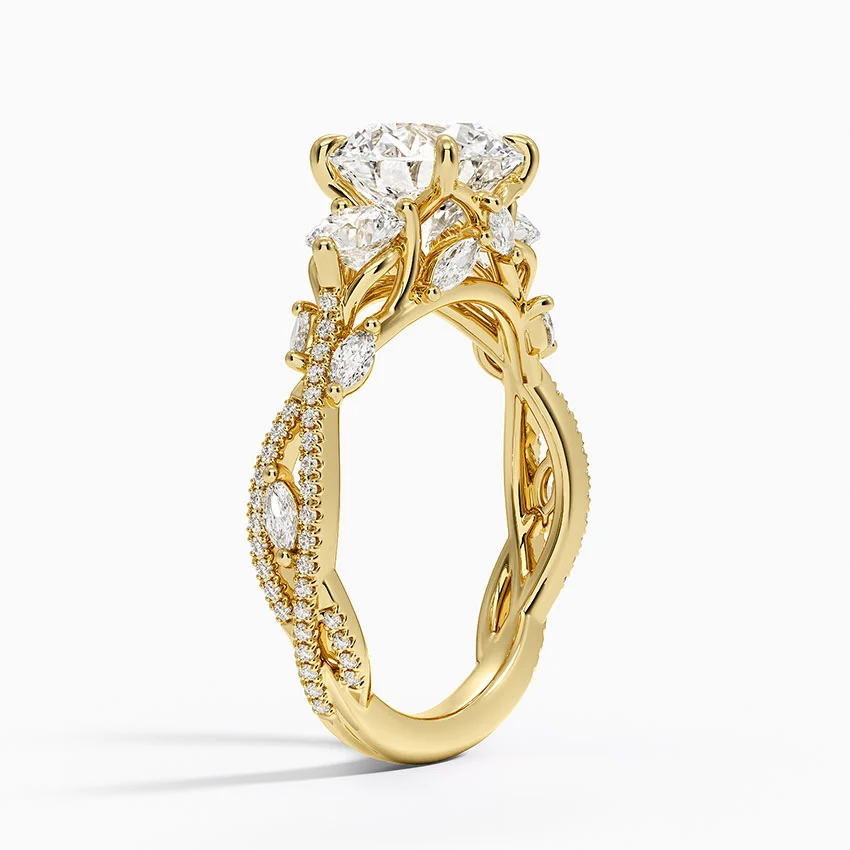 Three Stone Moissanite Engagement Ring, Twisted Vine Diamond Ring, Vintage Floral Promise Ring
